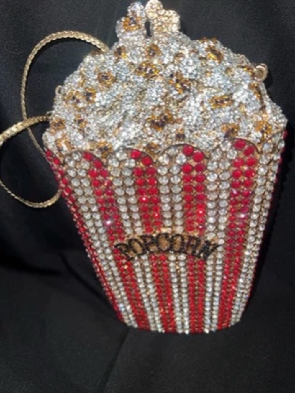 Rhinestone Popcorn Clutch mini Bag - Red & White Striped - Picture 3 of 9